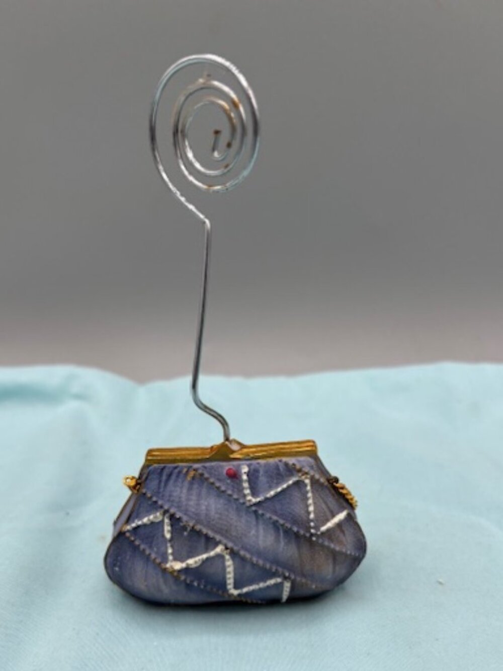 Blue Purse Photo Picture Wire Card Note Holder